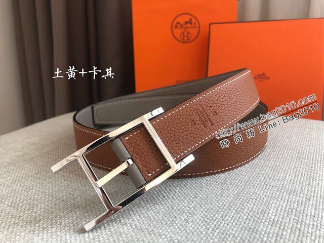 HERMES高端男士皮帶 愛馬仕QUENTIN REVERSIBLE BELT金屬扣雙面用皮帶  jjp1111